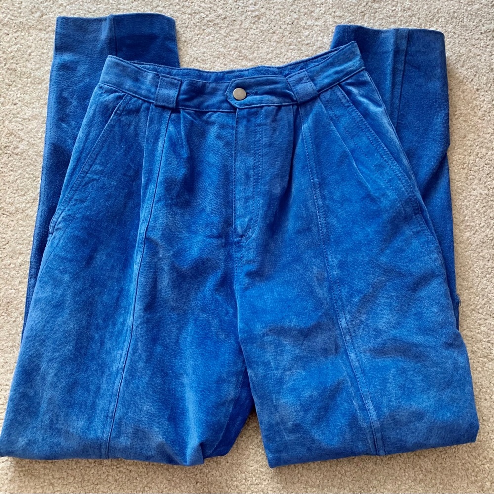 Vintage Royal Blue Suede High Waisted Trouser Pant